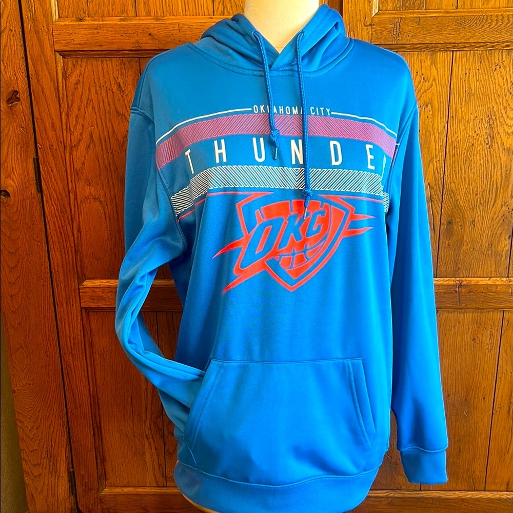 Blue OKC THUNDER Sweatshirt HOODIE Team Branding Orange Logo Size Small